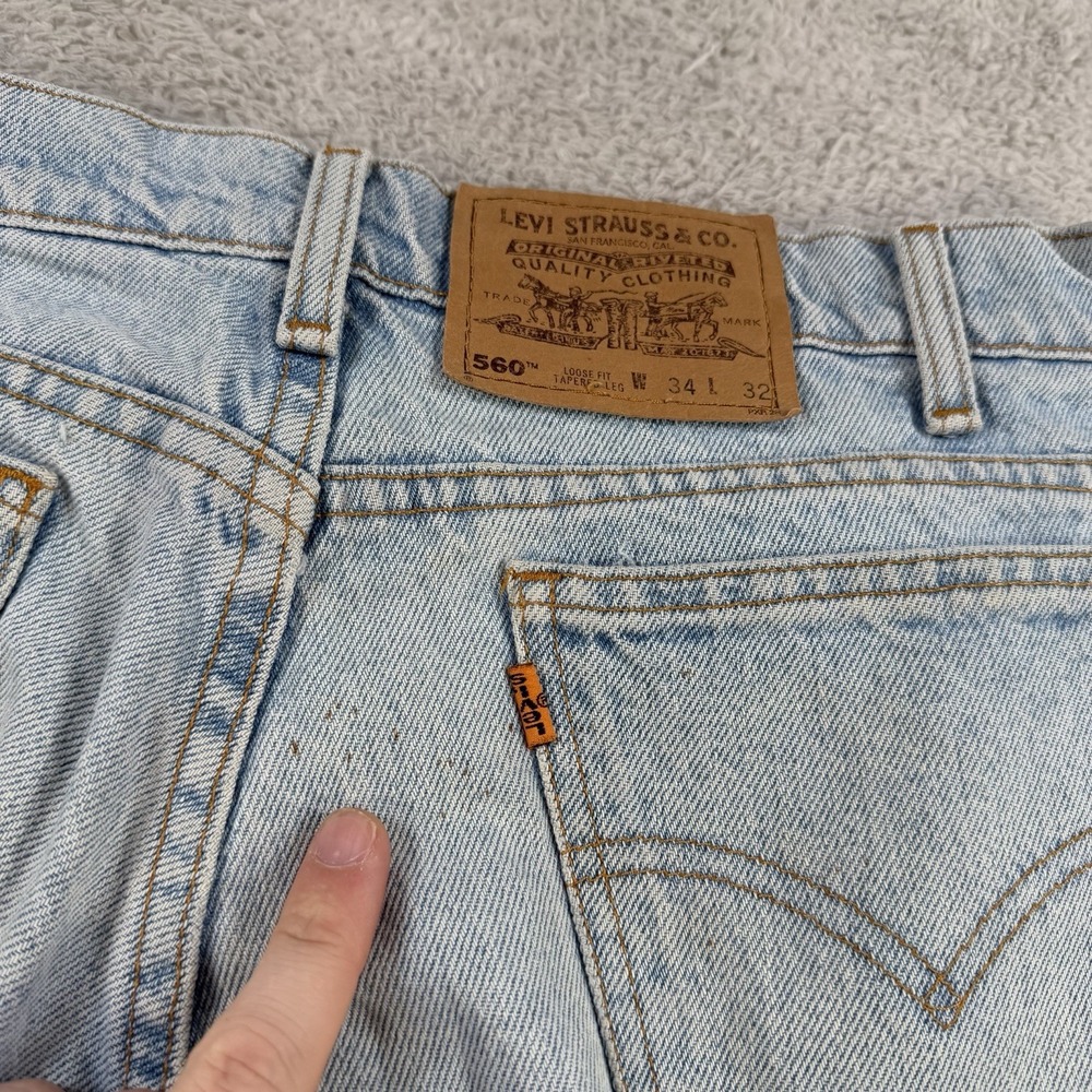 Vintage Levis Jeans Mens 34x32 Orange Tab 560 Loose Fit Tapered Leg Denim 90s - Picture 9 of 10